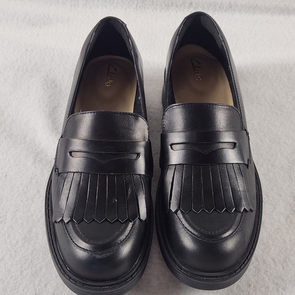 Clarks Orinoco 2 Loafer In Black Hi-shine Leather Chunky Lug Sole Womens 8M